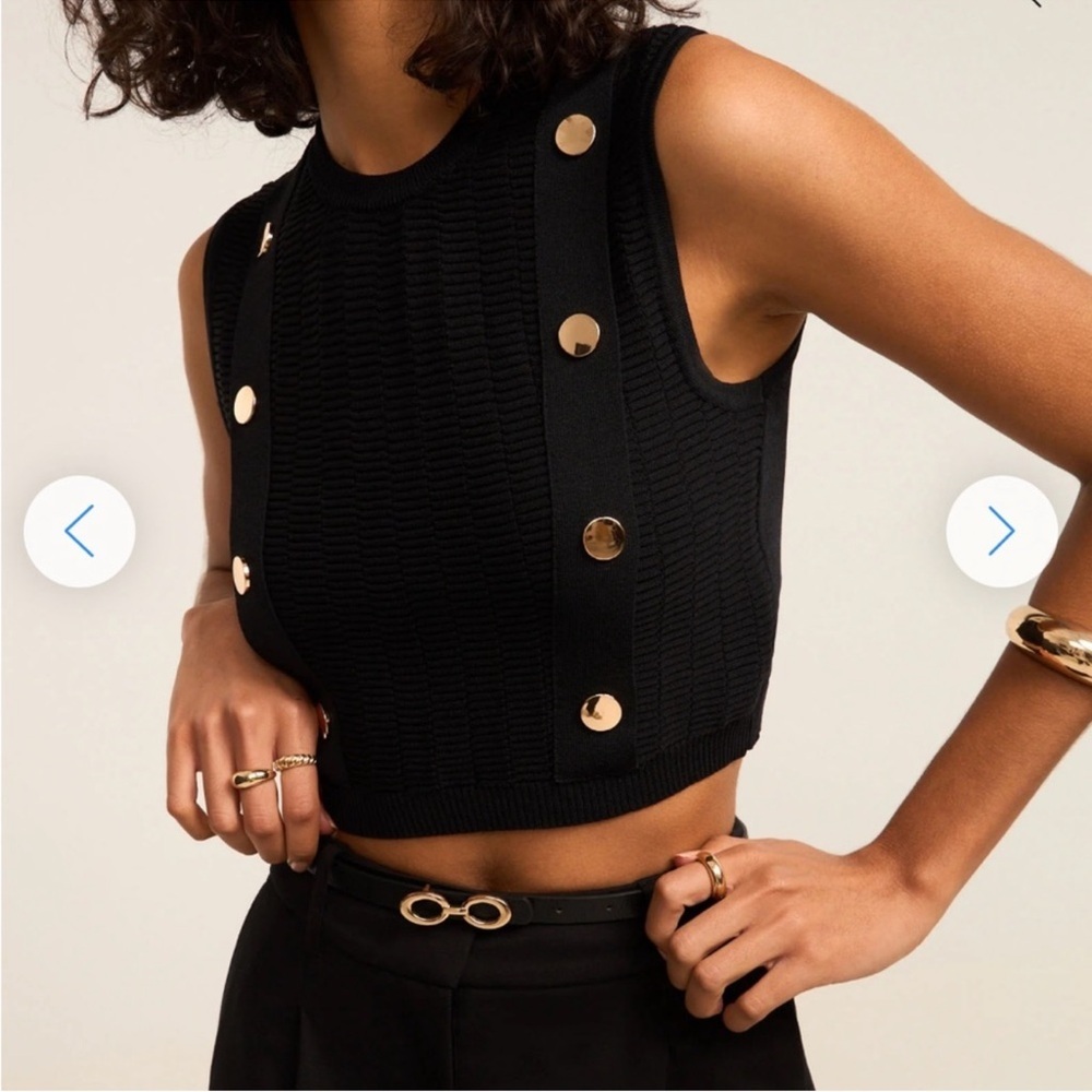 NEW ZARA S Black Sleeveless Crop Top Knit Vest Gold Button Accents Small NWT - Picture 12 of 15